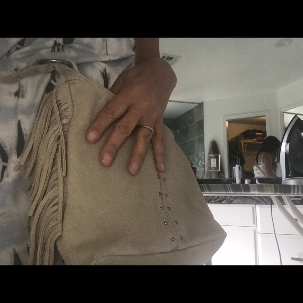 Soft stone color suede cross body